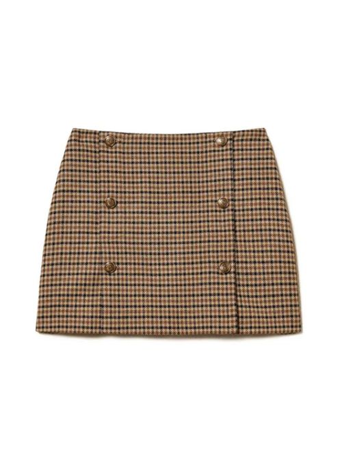 CHECKED WOOL BLEND MINI SKIRT TWIN SET | 252TT242212884 CAMMELLO/NERO